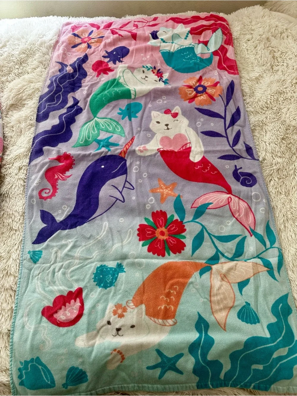 Unicorn Mermaid Cat Beach Towels Girls Rainbow Pool Bath Colorful Kids Lot of 3